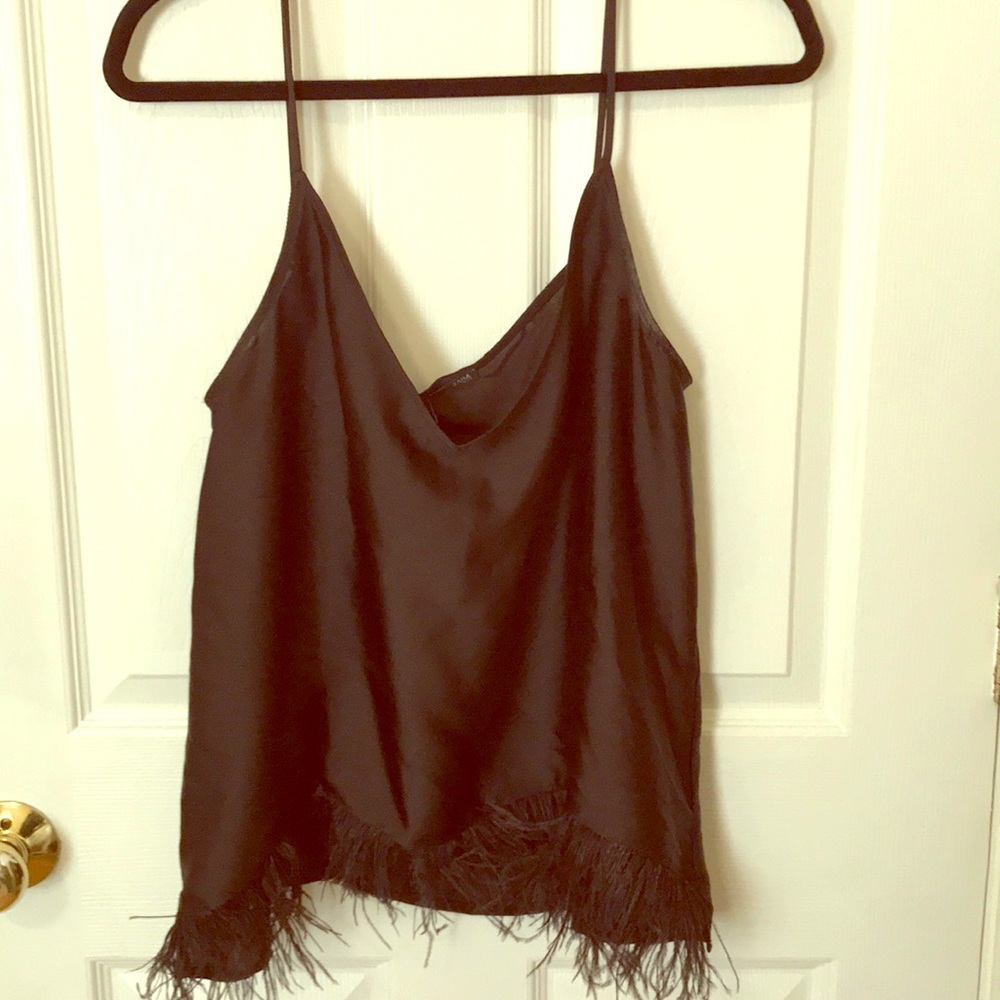 Zara silk tank with feathers